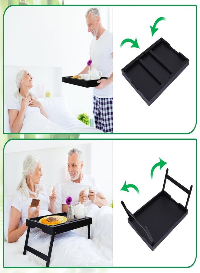 Artmeer Breakfast Tray, Folding Bamboo Table with Handles, Media Slot, Laptop Desk, Black - Image 2