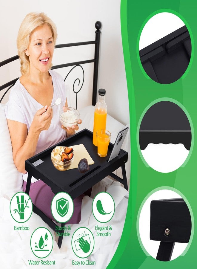 Artmeer Breakfast Tray, Folding Bamboo Table with Handles, Media Slot, Laptop Desk, Black - Image 4