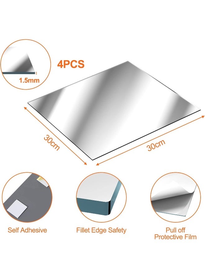 TPGP 4 Pieces Wall Mirror Sticker 30 X 30 Cm, Explosion-Proof Flexible Acrylic Mirror Adhesive, Plastic Diy Frameless Wall Decoration For Bathroom, Living Room, Bedroom - Image 2