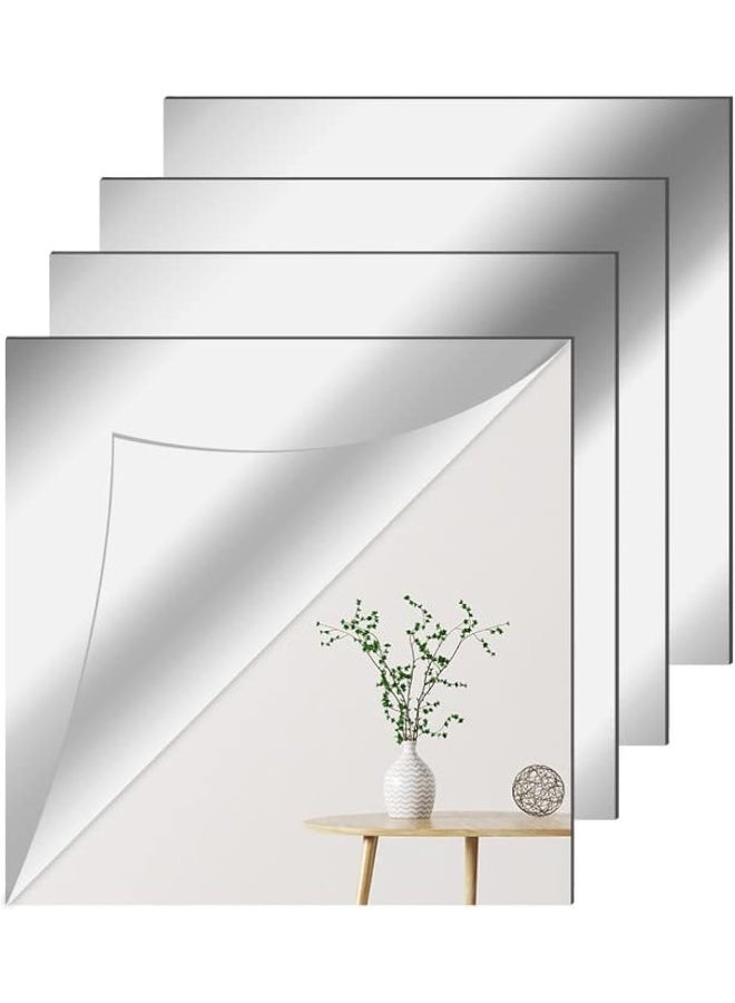 TPGP 4 Pieces Wall Mirror Sticker 30 X 30 Cm, Explosion-Proof Flexible Acrylic Mirror Adhesive, Plastic Diy Frameless Wall Decoration For Bathroom, Living Room, Bedroom - Image 1