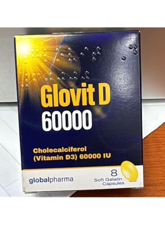 Globalpharma Glovit D3 60000 IU Cholecalciferol Soft Gelatin Capsules, 8 Count
