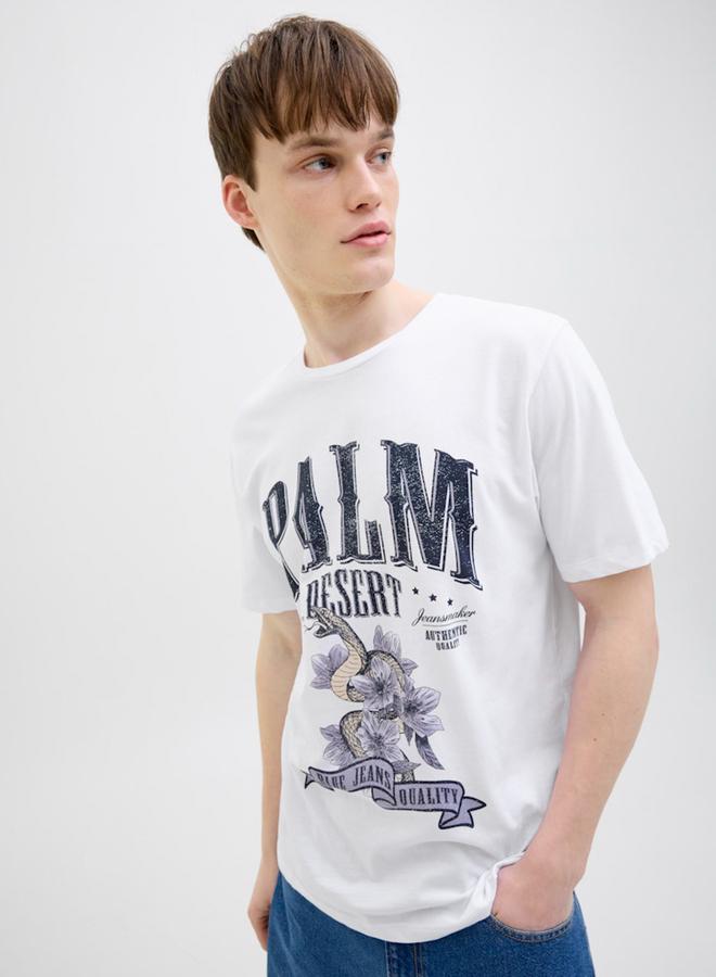 ريبل تيشيرت بياقة دائرية وطبعة جرافيك - Image 1