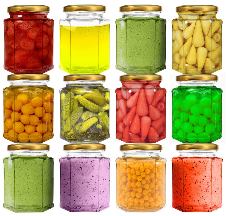 Cloudsell Hexagon Glass Jar With Air Tight Gold Metal Cap, 200 Ml, Set Of 12, Transparent - Image 3