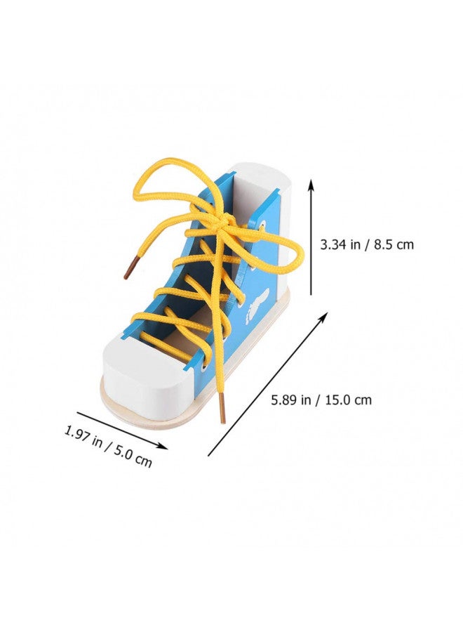 NUOBESTY Learn to Tie Shoes Wooden Lacing Shoe Toy Shoelaces Tying Toy Teaching Kit for Kids, Blue - Image 3