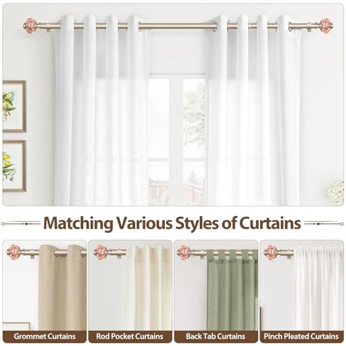 USFOOK Curtain Rods 32 to 58 Inches (2.6-4.8ft), USFOOK 7/8 InchTelescoping Splicing Drapery Rods for Windows 20 to 54 Inch, Decorative Curtain Rod for Home Decor with Rose Gold Translucent Finials - Image 5