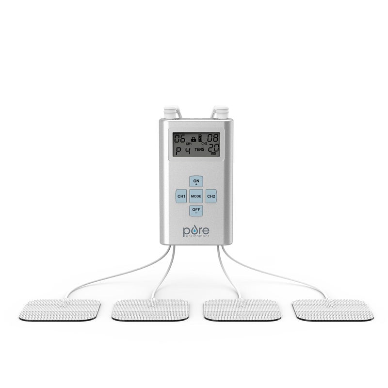 Pure Enrichment Pure Enrichment PurePulse Pro Advanced Dual Channel TENS Electronic Pulse Stimulator LCD Screen 8 Therapy Modes 25 Pulse Settings 3 AAA Batteries 4 Reusable Electrode Pads Storage Bag