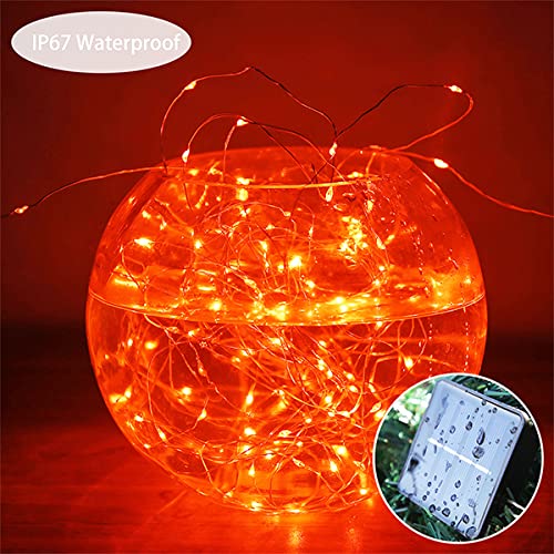 YAOZHOU Fall Outdoor Decorations, Orange Solar String Lights Outdoor, 2Pack Total 200 LED Fairy Fall Lights Thanksgiving Halloween Decor, 8 Modes Waterproof for Porch, Garden, Patio, Fence, Balcony - Image 3