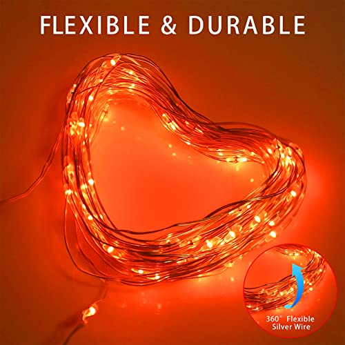 YAOZHOU Fall Outdoor Decorations, Orange Solar String Lights Outdoor, 2Pack Total 200 LED Fairy Fall Lights Thanksgiving Halloween Decor, 8 Modes Waterproof for Porch, Garden, Patio, Fence, Balcony - Image 5