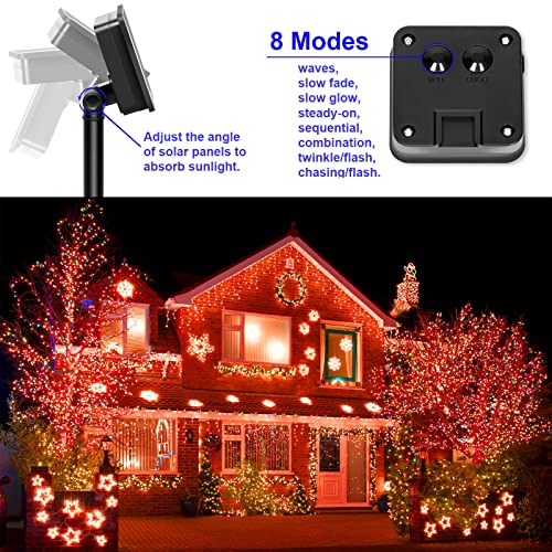 YAOZHOU Fall Outdoor Decorations, Orange Solar String Lights Outdoor, 2Pack Total 200 LED Fairy Fall Lights Thanksgiving Halloween Decor, 8 Modes Waterproof for Porch, Garden, Patio, Fence, Balcony - Image 4