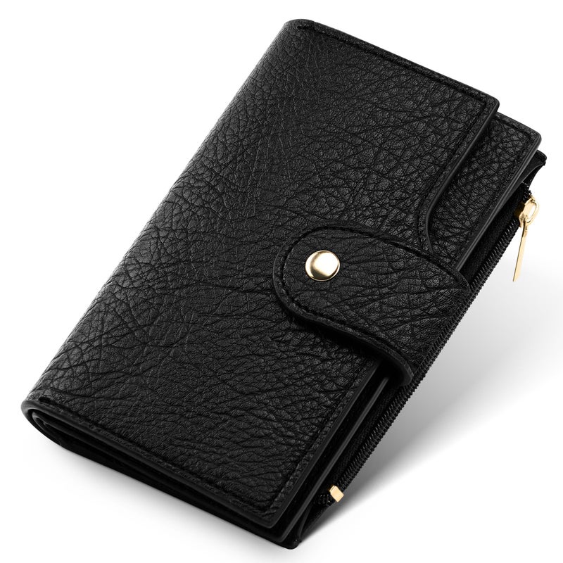 Airkit Women's Bifold Wallet, RFID Blocking Credit Card Holder with Zipper, Travel Cute Coin Pocket Wallet for Ladies, Black - Image 1