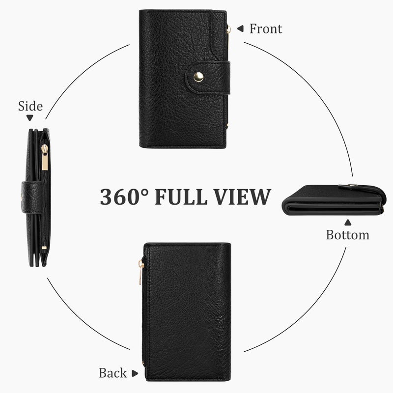 Airkit Women's Bifold Wallet, RFID Blocking Credit Card Holder with Zipper, Travel Cute Coin Pocket Wallet for Ladies, Black - Image 2