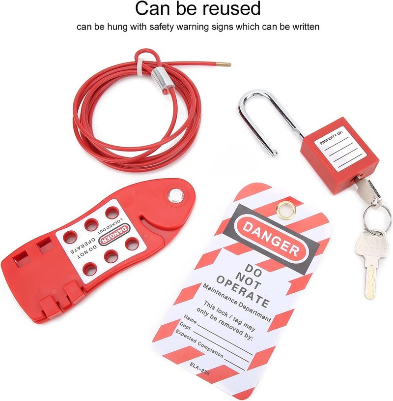 klarako Cable Lockout Hasp, Fish Shaped, Toolbox kit, for Lock Out Tag Out Stations, Red, Adjustable Cable Diameter 4mm/0.16in Length 2m/6.6ft - Image 2