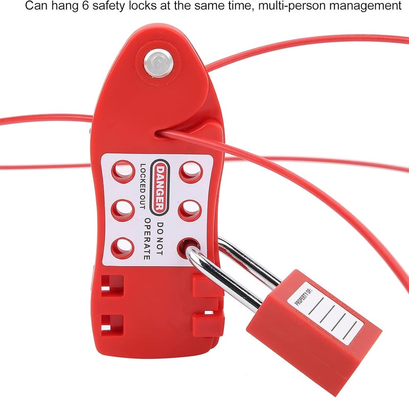 klarako Cable Lockout Hasp, Fish Shaped, Toolbox kit, for Lock Out Tag Out Stations, Red, Adjustable Cable Diameter 4mm/0.16in Length 2m/6.6ft - Image 3