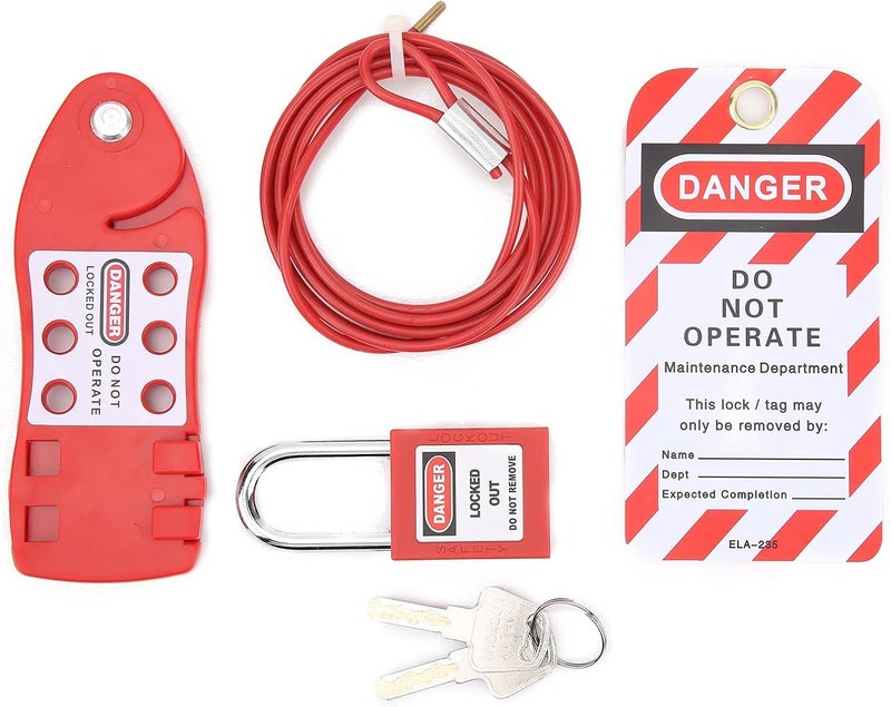 klarako Cable Lockout Hasp, Fish Shaped, Toolbox kit, for Lock Out Tag Out Stations, Red, Adjustable Cable Diameter 4mm/0.16in Length 2m/6.6ft - Image 1