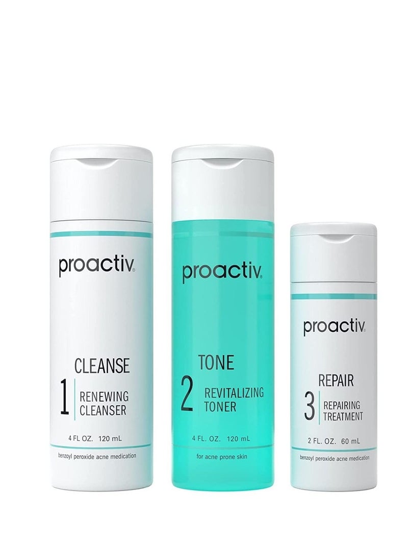 Proactiv - Proactiv 3 Step Acne Treatment - Benzoyl Peroxide Face Wash, Repairing Acne Spot Treatment for Face And Body, Exfoliating Toner - 60 Day Complete Acne Skin Care Kit, Multicolor - Image 1