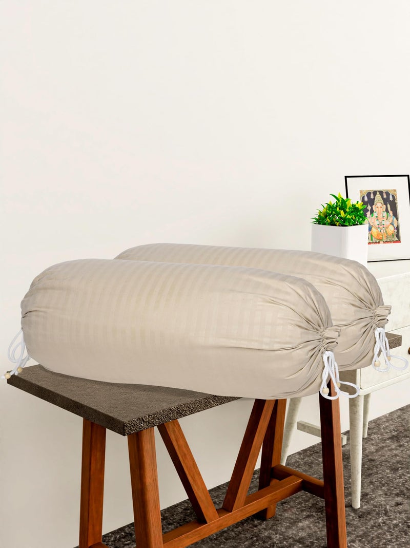Kuber Industries Kuber Industries Bolster Covers | Soft Cotton Bolster Cover Set | Diwan Round Bolster Pillow Covers | Striped Pattern Masand Cover | 16x32 Inch | Pack of 2 | Cream - Image 1