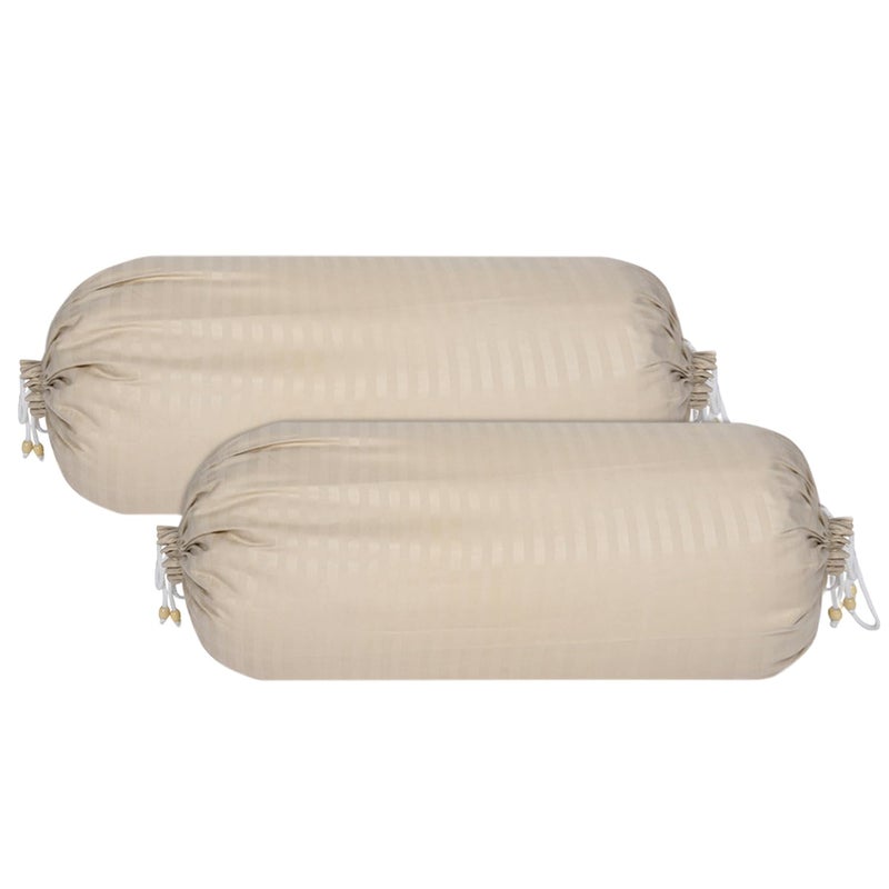 Kuber Industries Kuber Industries Bolster Covers | Soft Cotton Bolster Cover Set | Diwan Round Bolster Pillow Covers | Striped Pattern Masand Cover | 16x32 Inch | Pack of 2 | Cream - Image 2