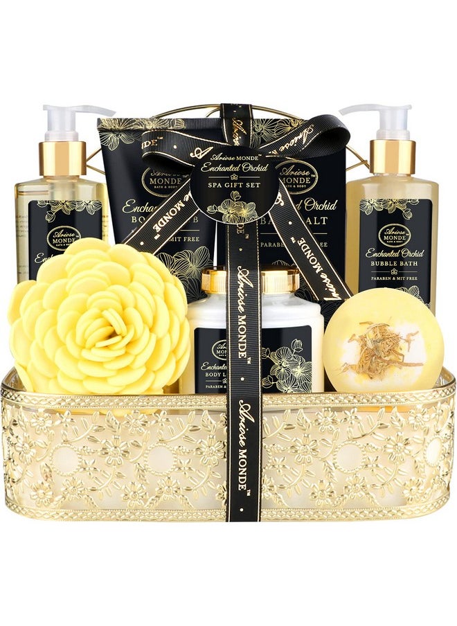 ArioseMonde Bath Spa Gift Basket Set For Women Enchanted Orchid Scent Home Spa Gift Box With Shower Gel Bubble Bath Body Lotion Body Scrub Bath Bomb Bath Salt Bath & Body Gift Set  - Image 1