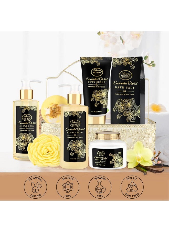 ArioseMonde Bath Spa Gift Basket Set For Women Enchanted Orchid Scent Home Spa Gift Box With Shower Gel Bubble Bath Body Lotion Body Scrub Bath Bomb Bath Salt Bath & Body Gift Set  - Image 2