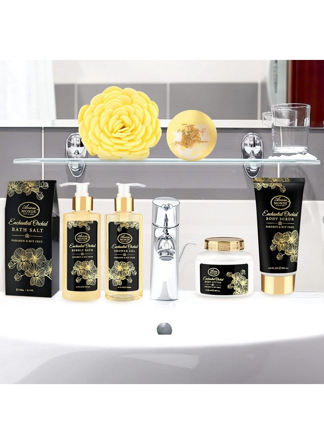 ArioseMonde Bath Spa Gift Basket Set For Women Enchanted Orchid Scent Home Spa Gift Box With Shower Gel Bubble Bath Body Lotion Body Scrub Bath Bomb Bath Salt Bath & Body Gift Set  - Image 4