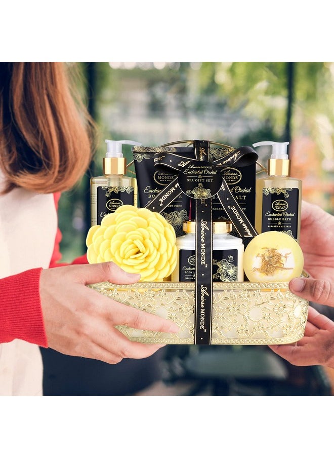 ArioseMonde Bath Spa Gift Basket Set For Women Enchanted Orchid Scent Home Spa Gift Box With Shower Gel Bubble Bath Body Lotion Body Scrub Bath Bomb Bath Salt Bath & Body Gift Set  - Image 5
