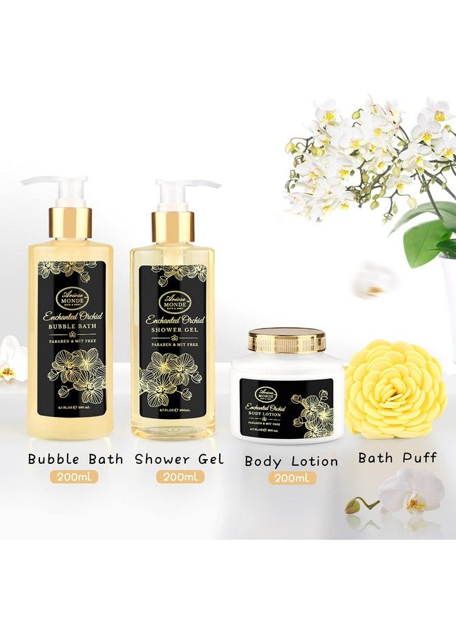ArioseMonde Bath Spa Gift Basket Set For Women Enchanted Orchid Scent Home Spa Gift Box With Shower Gel Bubble Bath Body Lotion Body Scrub Bath Bomb Bath Salt Bath & Body Gift Set  - Image 3