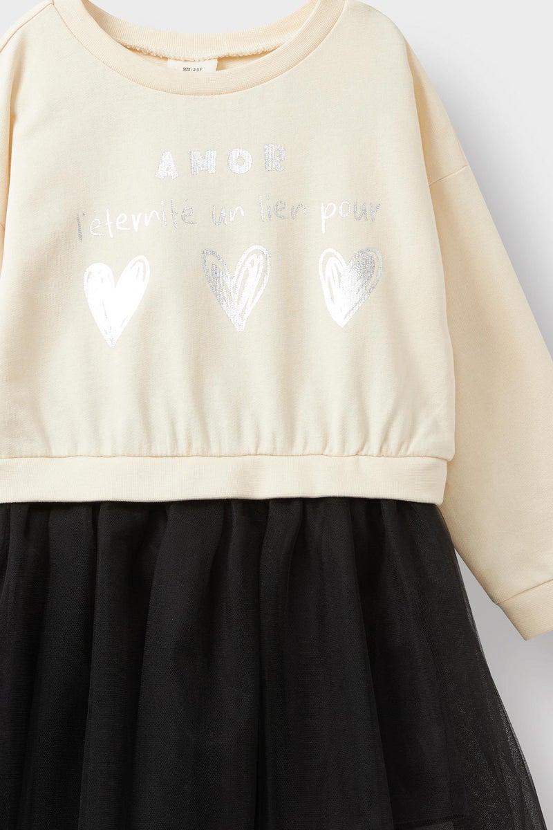 DeFacto Beige Baby Girl Regular Fit Bike Neck Long Sleeve Knitted Dress Casual - Image 4