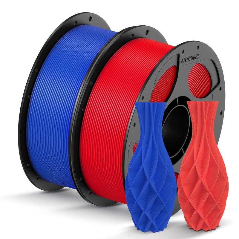 ANYCUBIC PLA Filament 1.75mm Bundle, 3D Printing PLA Filament 1.75mm Dimensional Accuracy +/- 0.02mm, 1KG Reusable Spool (2.2 lbs), 2KG Blue + Red - Image 1