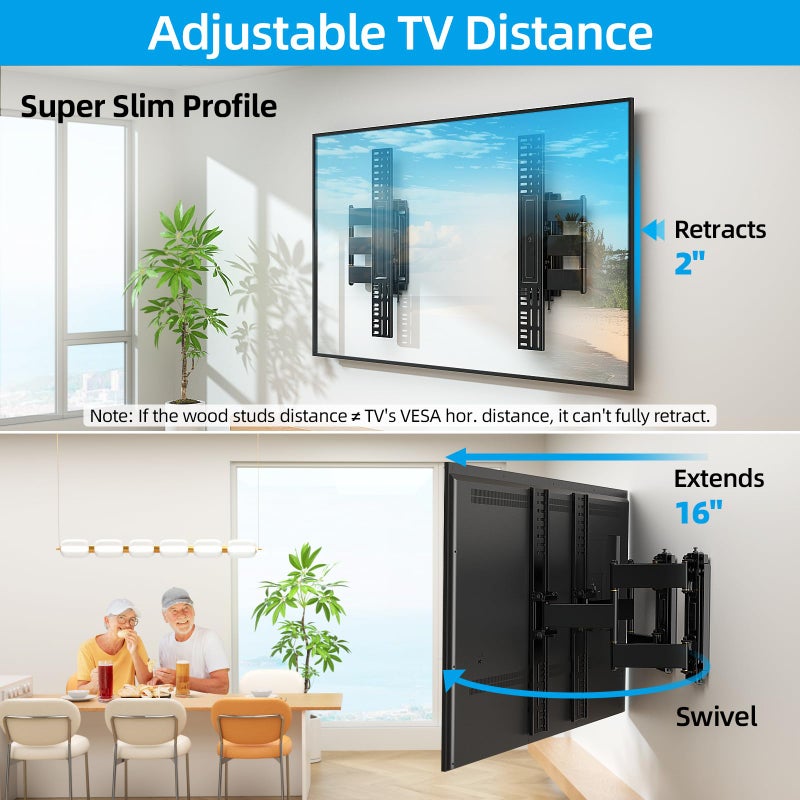 HOME VISION Heavy Duty Full Motion TV Wall Mount Bracket for 48-120 Inch Flat/Curved TVs, 200Lbs Capacity, Low Profile Ultra Slim Design with Swivel/Tilt, Corner Large Dual Arm, Max VESA 2000x600mm - Image 3