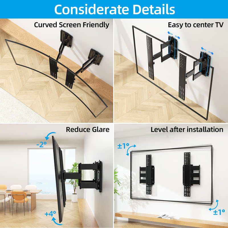 HOME VISION Heavy Duty Full Motion TV Wall Mount Bracket for 48-120 Inch Flat/Curved TVs, 200Lbs Capacity, Low Profile Ultra Slim Design with Swivel/Tilt, Corner Large Dual Arm, Max VESA 2000x600mm - Image 4