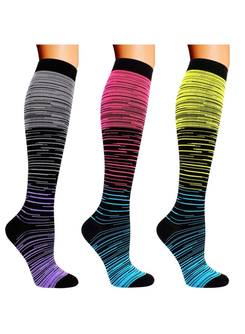 Compression Socks 3 Pairs 20-30mmHg Knee High for Sports Running Travel Nurses Pregnancy - Men Women - Image 1