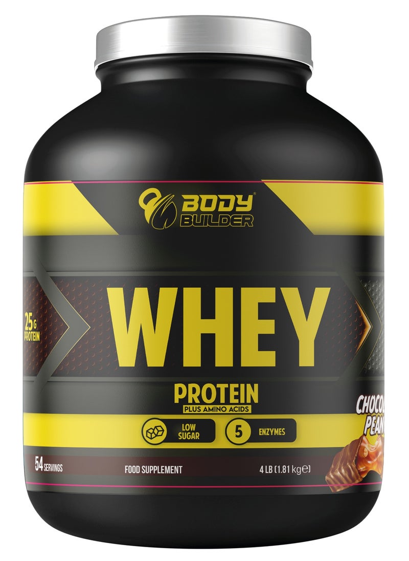 Body Builder بروتين واي 100% لبناة الأجسام - 25 جرام بروتين، BCAAs، جلوتامين، إنزيمات هضمية (4 رطل، شوكولاتة بالفول السوداني)  - Image 2