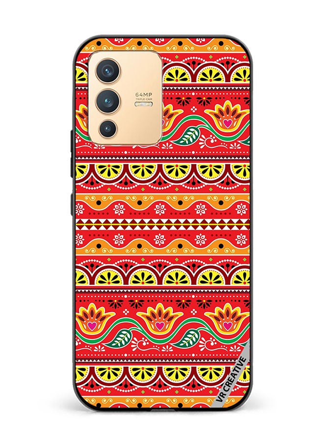 VR CREATIVE Protective Case Cover For Vivo V23 5G Indian And Pakistani Flowers And Leaves In Red And Yellow Design Multicolour - Image 1