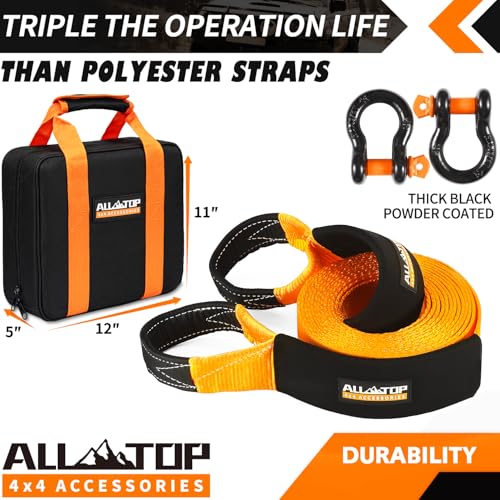 ALL-TOP Heavy Duty Tow Strap Recovery Kit: 3 inch x 20ft (35,000lbs) 100% Nylon and 22% Elongation Snatch Strap + 3/4 Heavy Duty D Ring Shackles (2pcs) + Storage Bag - Image 4