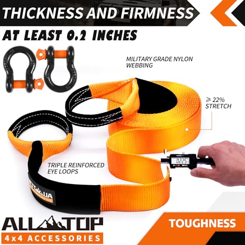 ALL-TOP Heavy Duty Tow Strap Recovery Kit: 3 inch x 20ft (35,000lbs) 100% Nylon and 22% Elongation Snatch Strap + 3/4 Heavy Duty D Ring Shackles (2pcs) + Storage Bag - Image 5