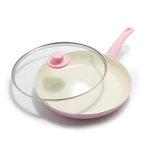 GreenLife Soft Grip Healthy Ceramic Nonstick 12 Frying Pan Skillet with Lid PFASFree Dishwasher Safe Pink