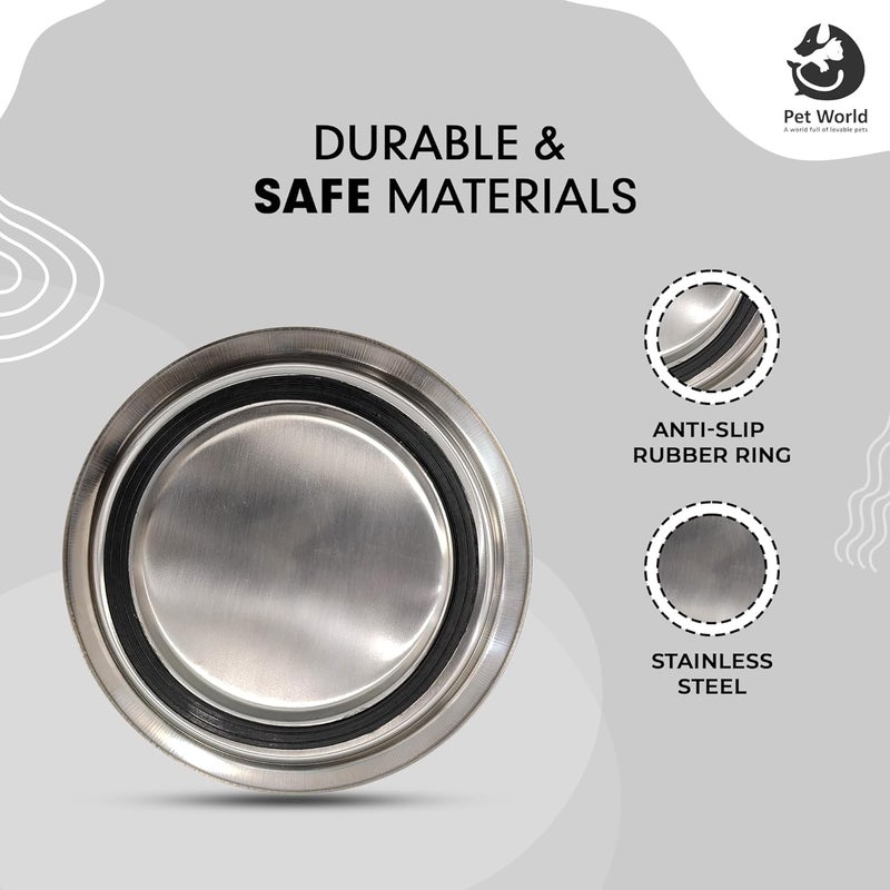 Pet World Feeding Bowl 1600ml | Stainless Steel with Pattern | for Dogs & Cats | Durable & Lightweight Feel | Scratch and Rust-Free | Non-Slip Ring at The Base | 1600ml - Image 4