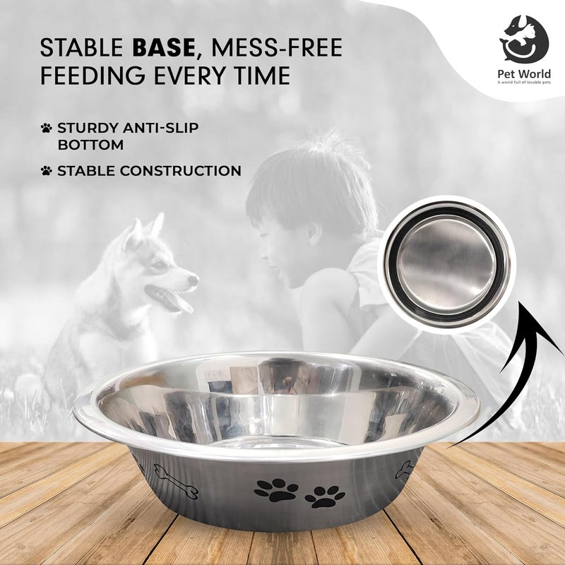 Pet World Feeding Bowl 1600ml | Stainless Steel with Pattern | for Dogs & Cats | Durable & Lightweight Feel | Scratch and Rust-Free | Non-Slip Ring at The Base | 1600ml - Image 5