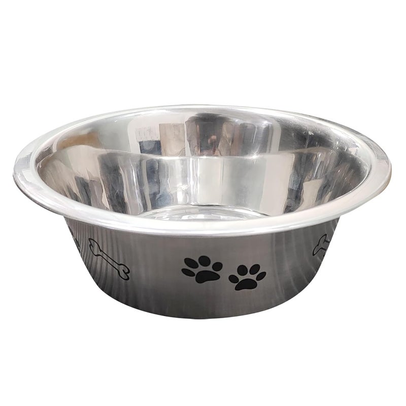 Pet World Feeding Bowl 1600ml | Stainless Steel with Pattern | for Dogs & Cats | Durable & Lightweight Feel | Scratch and Rust-Free | Non-Slip Ring at The Base | 1600ml - Image 1