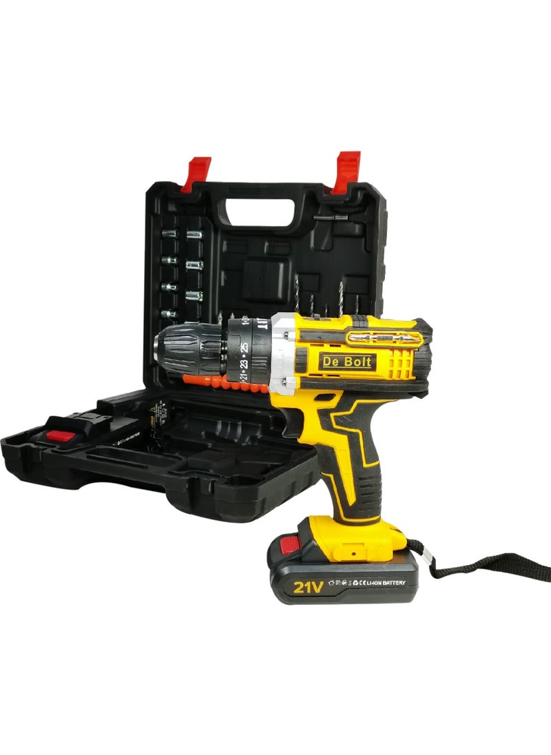 De Bolt 21v Cordless Impact Drill Set 3-In-1 Function For Drill Screwdriver And Impact Complete Accessories Kit For Home And Professional Use  - Image 1