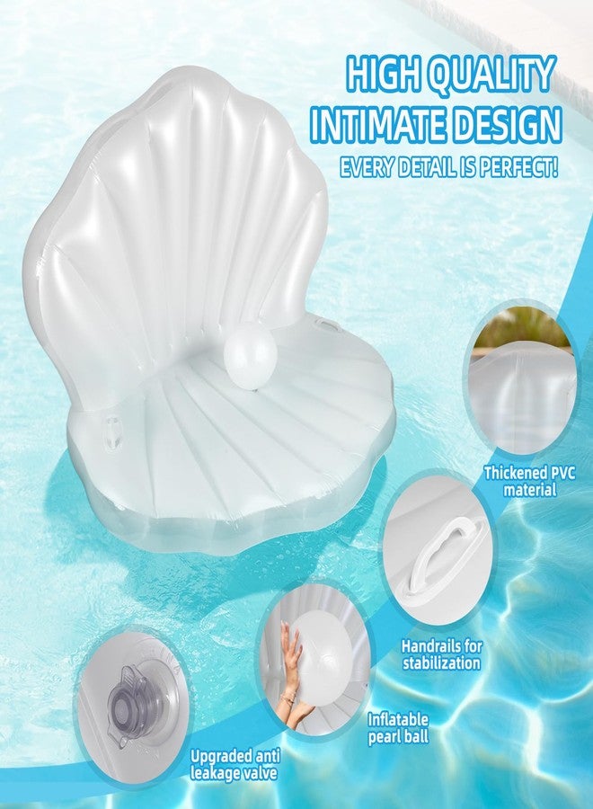 DREMTOY 52" Thickened Inflatable Seashell Pool Float, Giant Pool Floating Raft Chair with Pearl Balls, for Birthday Party, Ocean Theme Decorations, Beach & Pool Party Decorations - Image 2
