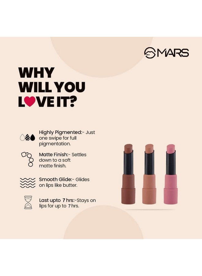 مارس مجموعة MARS Matte Box Set من 3 أحمر شفاه للنساء | يدوم طويلاً | لمسة نهائية ناعمة | مرطب | تصبغ بلمسة واحدة (3x3.2 جم) (05-Blushed & Nudes) - Image 4