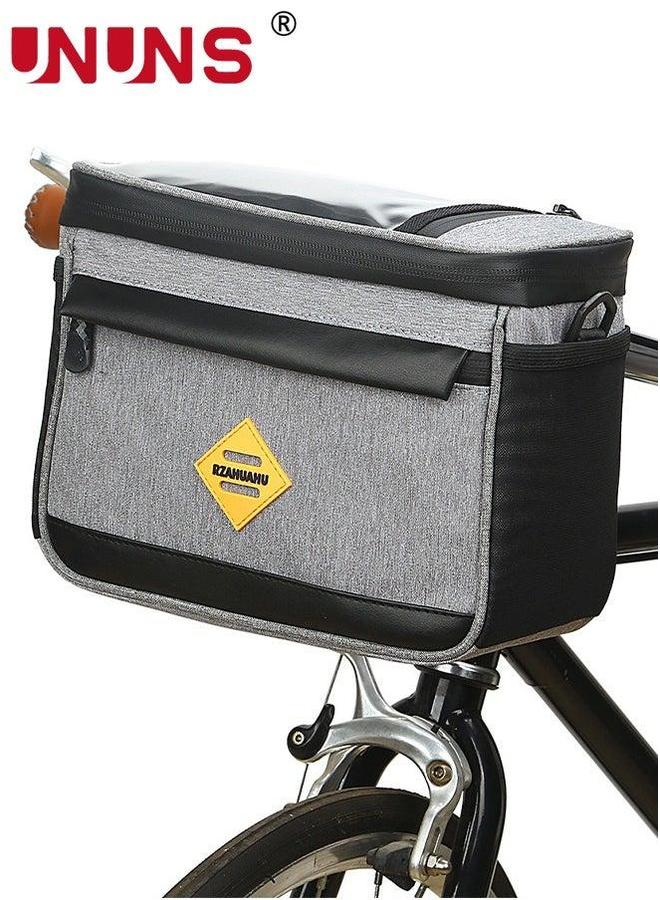 UNUNS Bike Front Basket,Bicycle Handlebar Bag With Touch-Screen Phone Fit Under 7",Waterproof Cycling Holder Basket Pocket,Cold Warm Insulation Outdoor​Storage Pouch-Grey 23x12x18cm  - Image 1