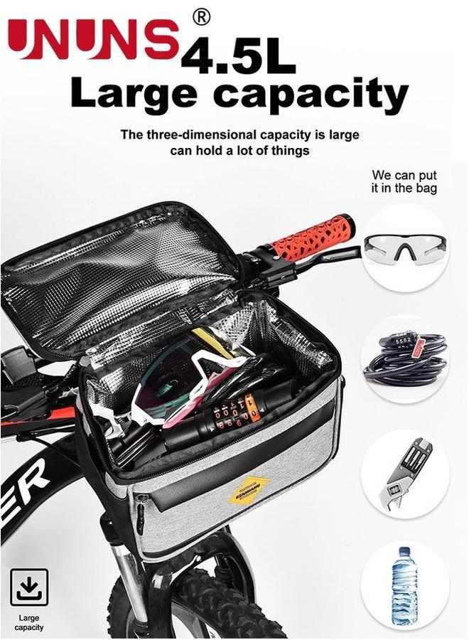 UNUNS Bike Front Basket,Bicycle Handlebar Bag With Touch-Screen Phone Fit Under 7",Waterproof Cycling Holder Basket Pocket,Cold Warm Insulation Outdoor​Storage Pouch-Grey 23x12x18cm  - Image 4
