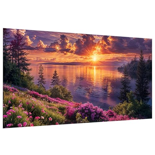 JOOZ Large Landscape Diamond Art Kits for Adults 5D Sunset Diamond Painting Kits for Adults DIY Full Drill Extra Large Lake Diamond Art Painting Gem Art Kits for Home Wall Decor 275x157 Inch - Image 1