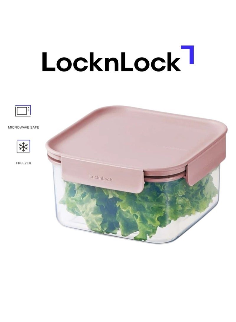 LocknLock حاوية طعام لوكن لوك كلاسيك بلس مربعة - 1.25 لتر وردي، قفل من 4 جوانب، قابلة للتكديس ومضادة للتسرب - Image 1