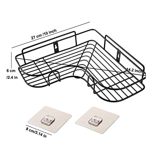 VIHAX Stainless Steel Bathroom Corner Shelf Organizer Storage Hanging Shower Caddy Rack for Bathroom Self-Adhesive Wall Mounted Corner Shower Caddy for Bathroom and Kitchen - Black - Image 2
