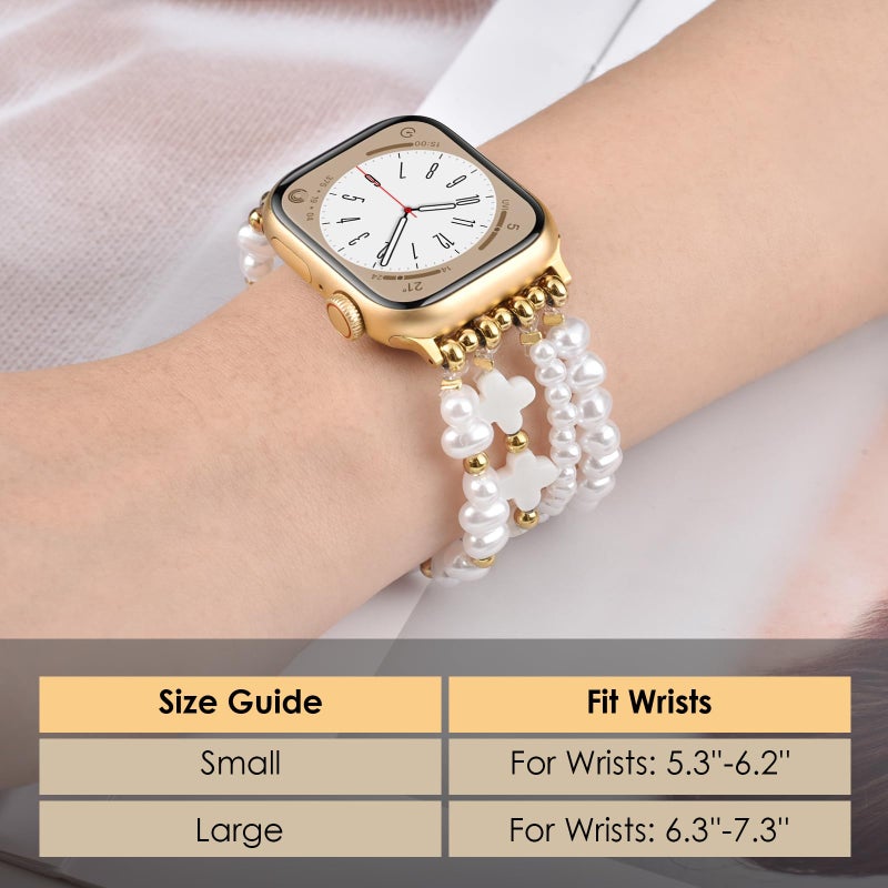 AIRSPO Beaded Bracelet Compatible with Apple Watch Bands 38mm 40mm 41mm 42mm 44mm 45mm Women, Mother-of-Pearl Bead Watch Strap iPhone Watch Bands for iWatch Series 11 10 9 SE 8 7 6 5 4 3 2 1 - Image 3