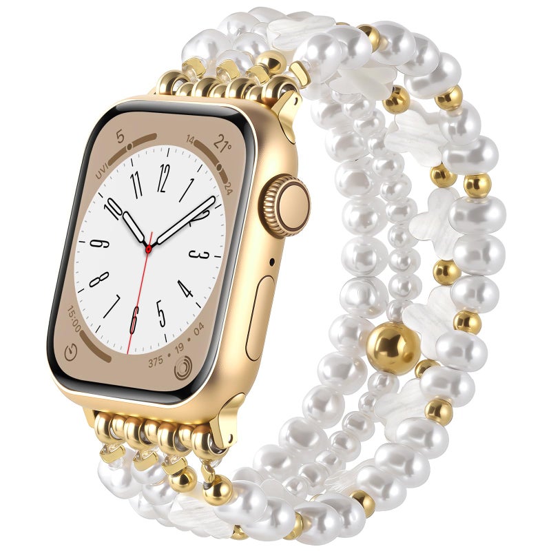 AIRSPO Beaded Bracelet Compatible with Apple Watch Bands 38mm 40mm 41mm 42mm 44mm 45mm Women, Mother-of-Pearl Bead Watch Strap iPhone Watch Bands for iWatch Series 11 10 9 SE 8 7 6 5 4 3 2 1 - Image 1
