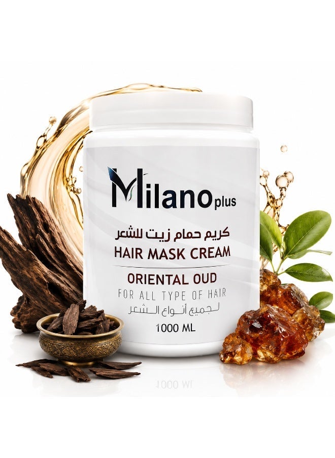 Milano Plus Hair Mask Cream Oriental Oud 1000ml Infused with Real Extracts for Natural shine and care for Hair | Salon Care at Home - Image 3